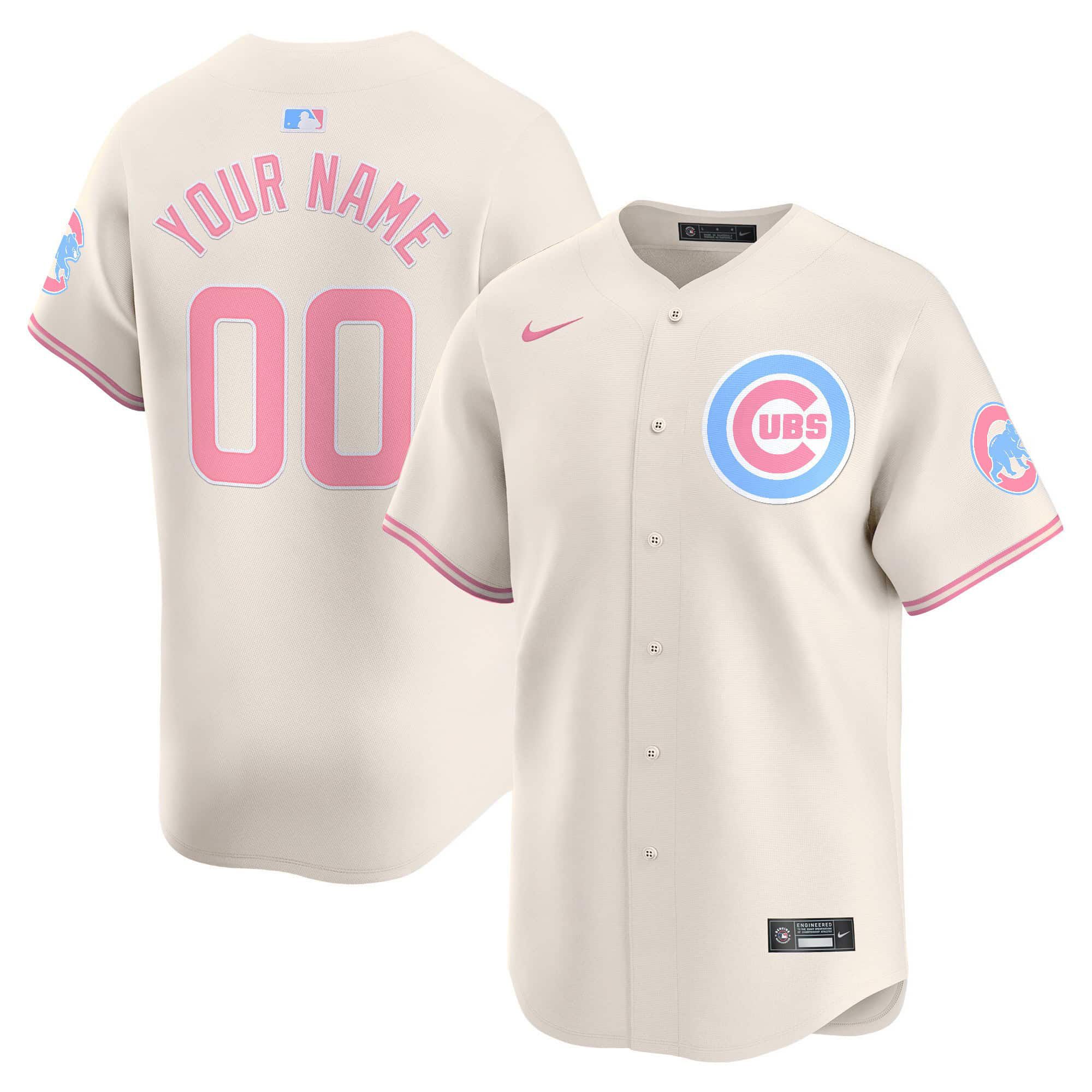 Men Chicago Cubs Bubblegum Cream 2024 Nike Vapor Premier Limited Custom MLB Jersey